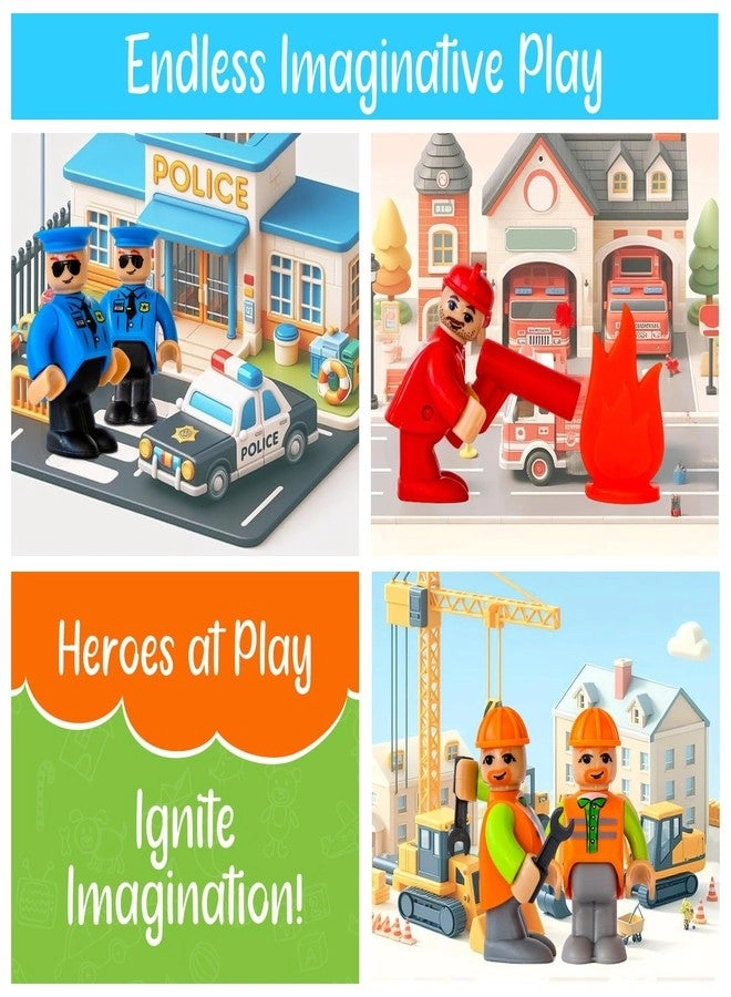 Toy People Figures - Bendable Fireman Police Construction Workers Community Helpers 10 pcs