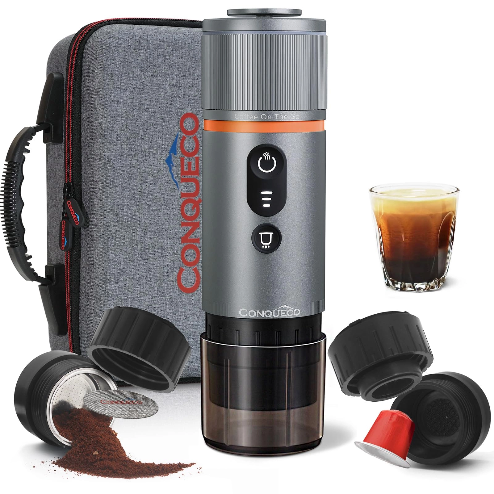 CONQUECO Portable Espresso Machine - 80 Milliliters Ground Coffee & NS Capsule Set