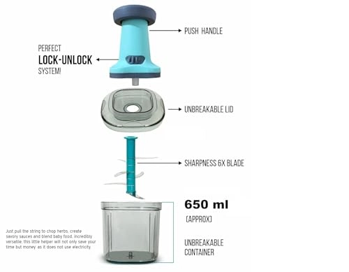 Hand Press Push Chopper - 1 Liters 4 Blades