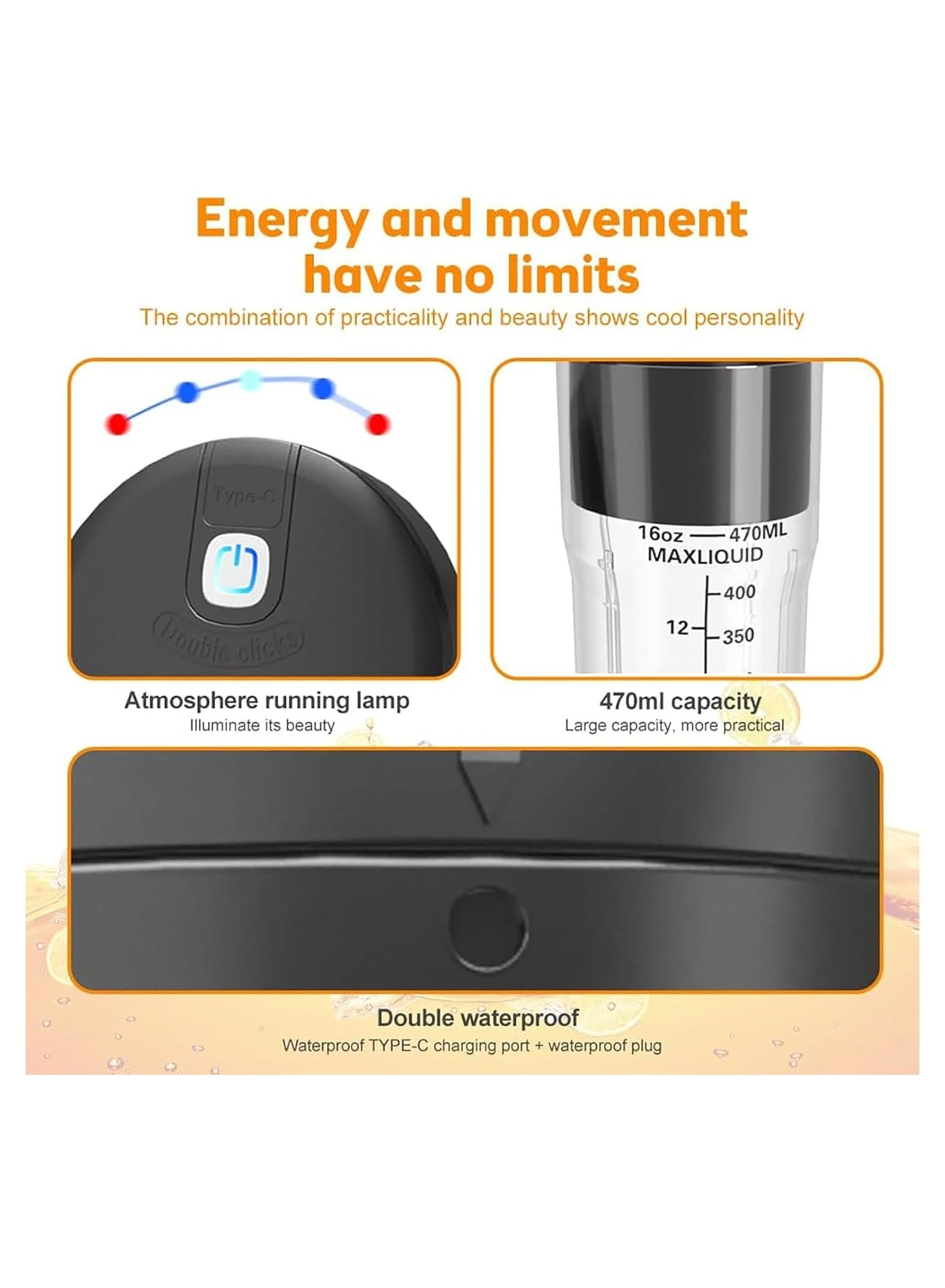 Wireless Portable Personal Blender - USB Rechargeable Waterproof