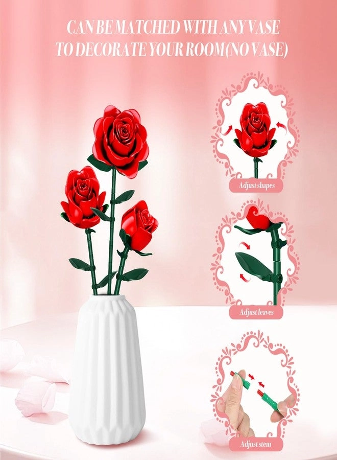 Red Rose Flowers Bouquet Building Set - Red Rose 162 pcs