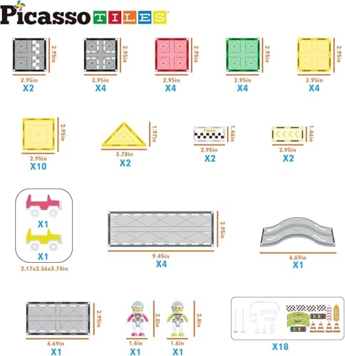 Magnet Tile Race Car Track - Race Car With Figures and Cars 62pcs