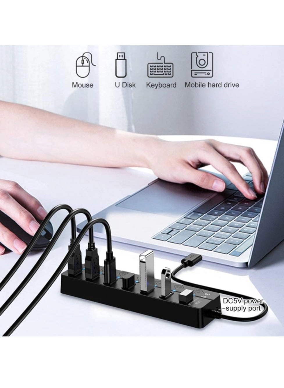 7-Port USB 3.0 Hub - Individual Power Switches 5Gbps
