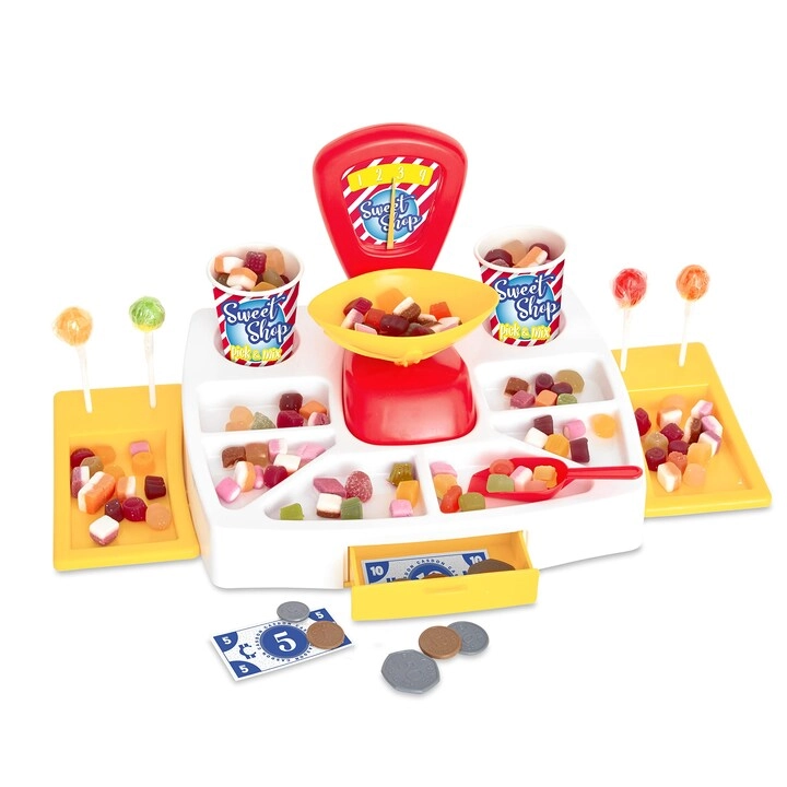 Casdon Pick and Mix Sweet Shop - Toy Sweet Shop Display Set with Working Scales Cash Drawer and Pretend Money