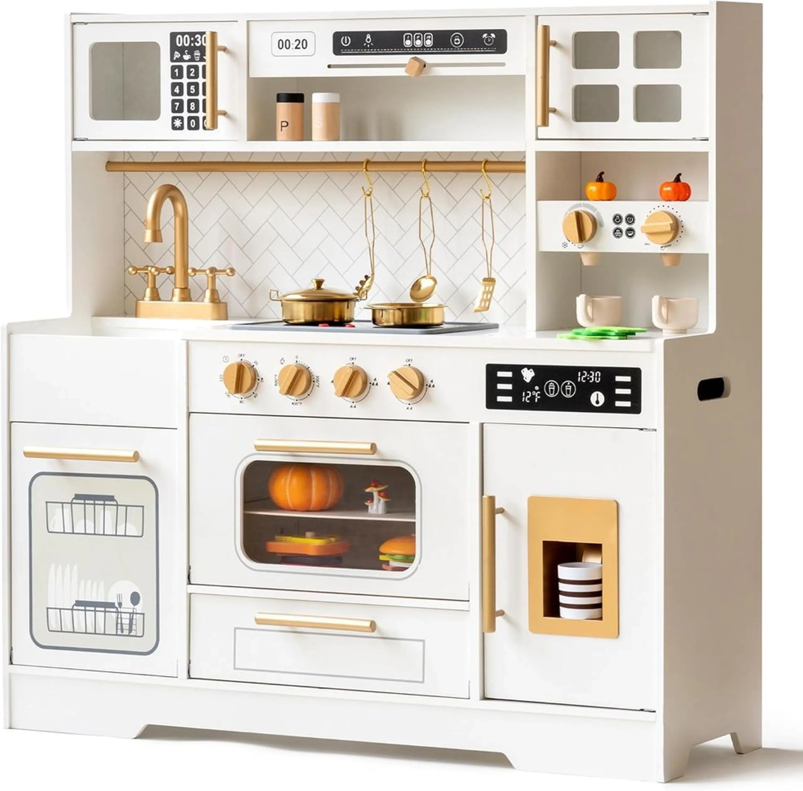 Little Angel Wooden Kitchen Kids Interactive Pretend Play Set - toddler-sized durable (5551007-W10C923)