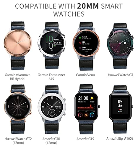 20mm 22mm Canvas Leather Hybrid Watch Band for Amazfit Bip/GTR/GTS/Pace/Stratos - 42mm 47mm