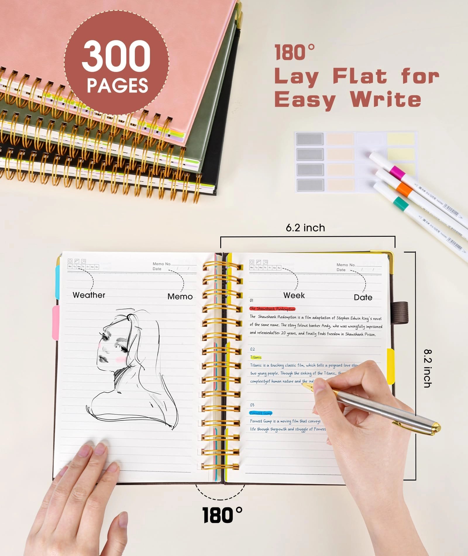 Hardcover Spiral Notebook A5 Spiral - Lined 300 Pages
