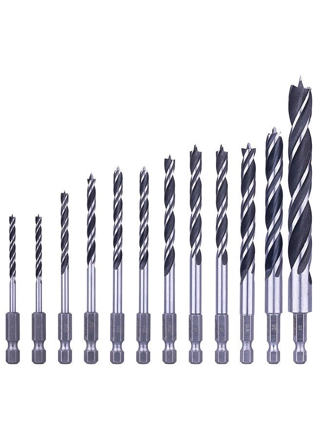 NordWolf Brad Point Wood Drill Bit Set - High carbon steel 12-Piece 1/8" to 1/2"