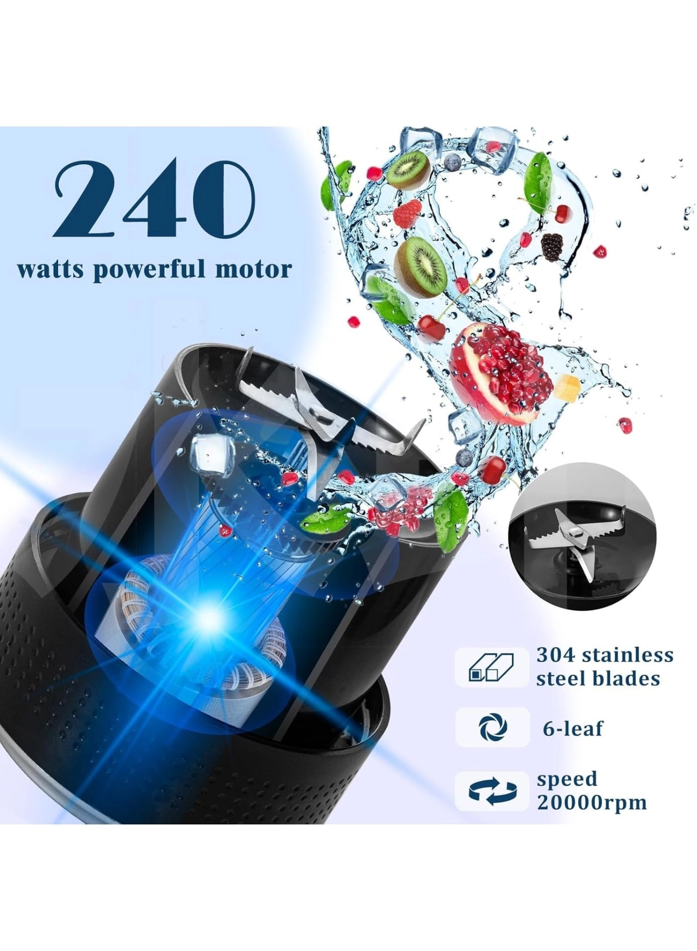 Portable Blender - 6 Blades USB Rechargeable