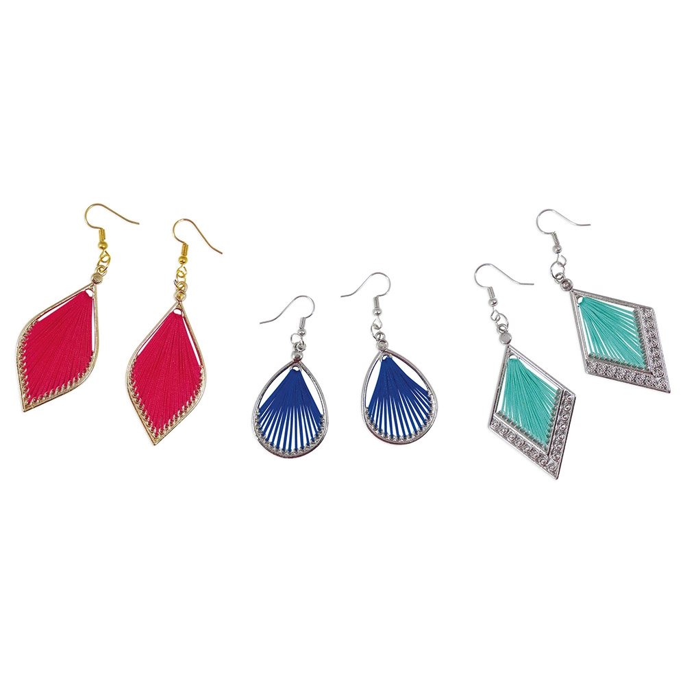 18-Piece String Art Jewellery Set - Create up to 3 Colorful Earrings Includes Needles Threads Instructions