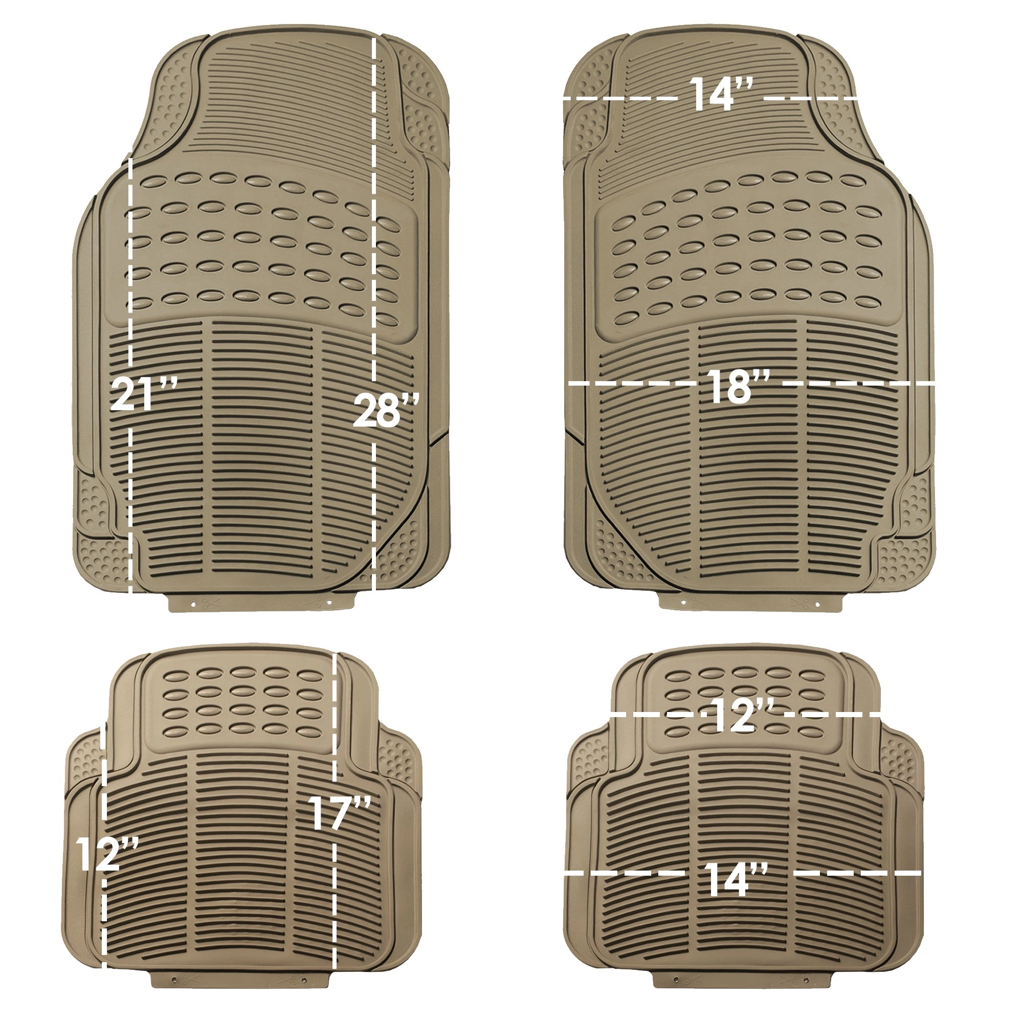 Automotive Floor Mats - Heavy-Duty Rubber Universal Fit Beige