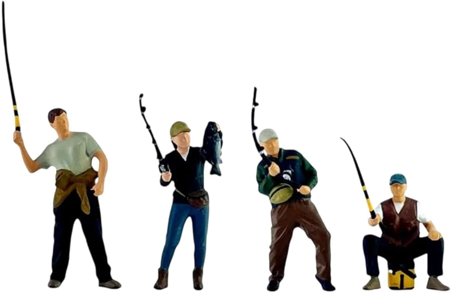 Generic Miniature Fisherman Figures - 4Pcs 1:64