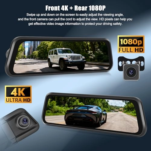 9.66 Inch IPS Touchscreen Mirror Dash Cam - 4K