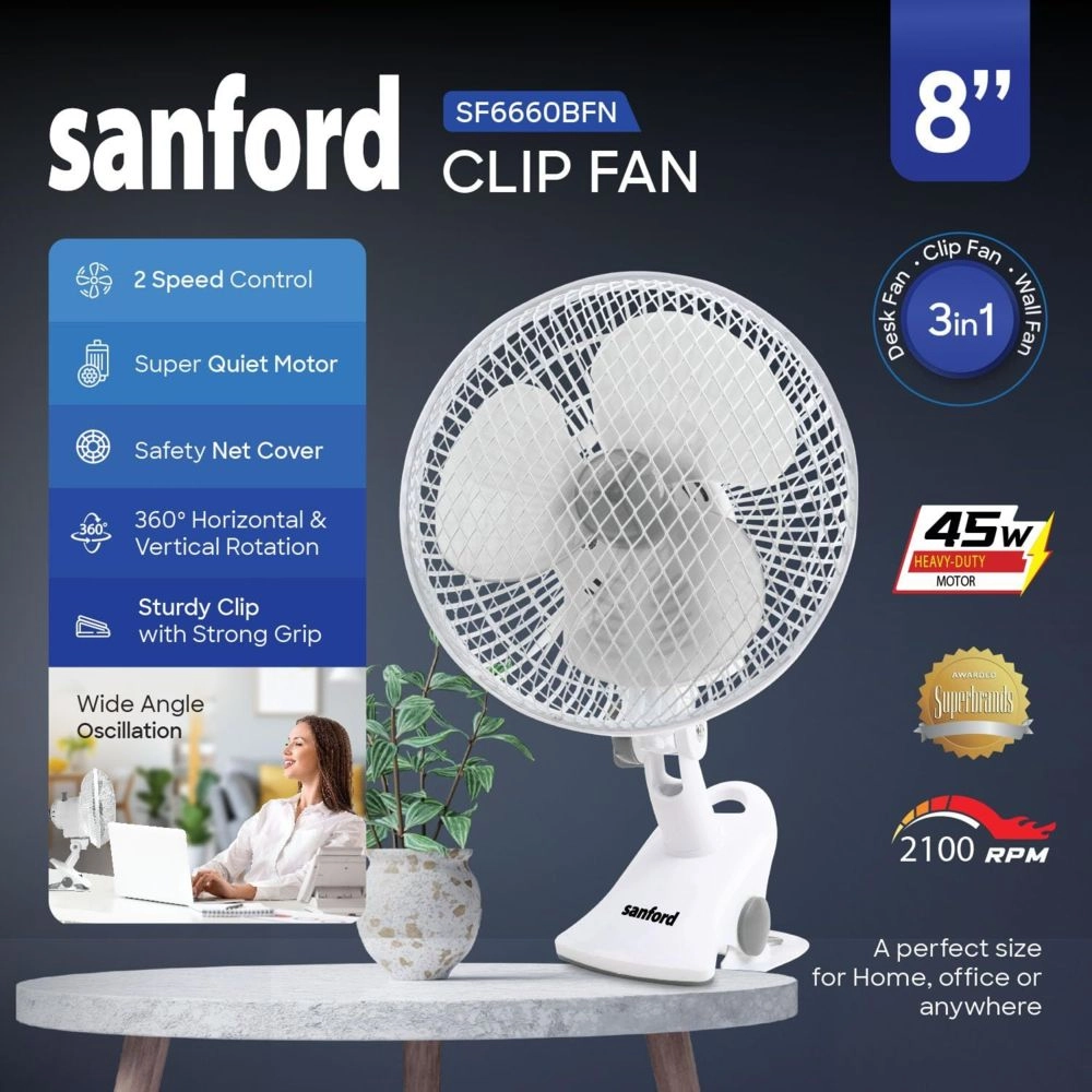 3-In-1 Portable Clip Fan - Desk Clip Wall 20 cm