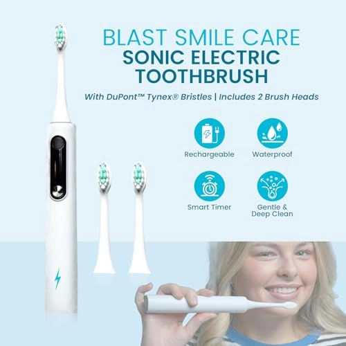 Sonic Electric Toothbrush - IPX7 Waterproof 2-Minute Smart Timer DuPont Tynex Bristles