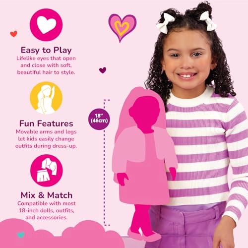 Arya Collectible Doll - 18-inch Plastic Fabric Dark-brown Eyes Wavy Dark-brown Hair Pink Gown Jewelry Accessories Ages 3+