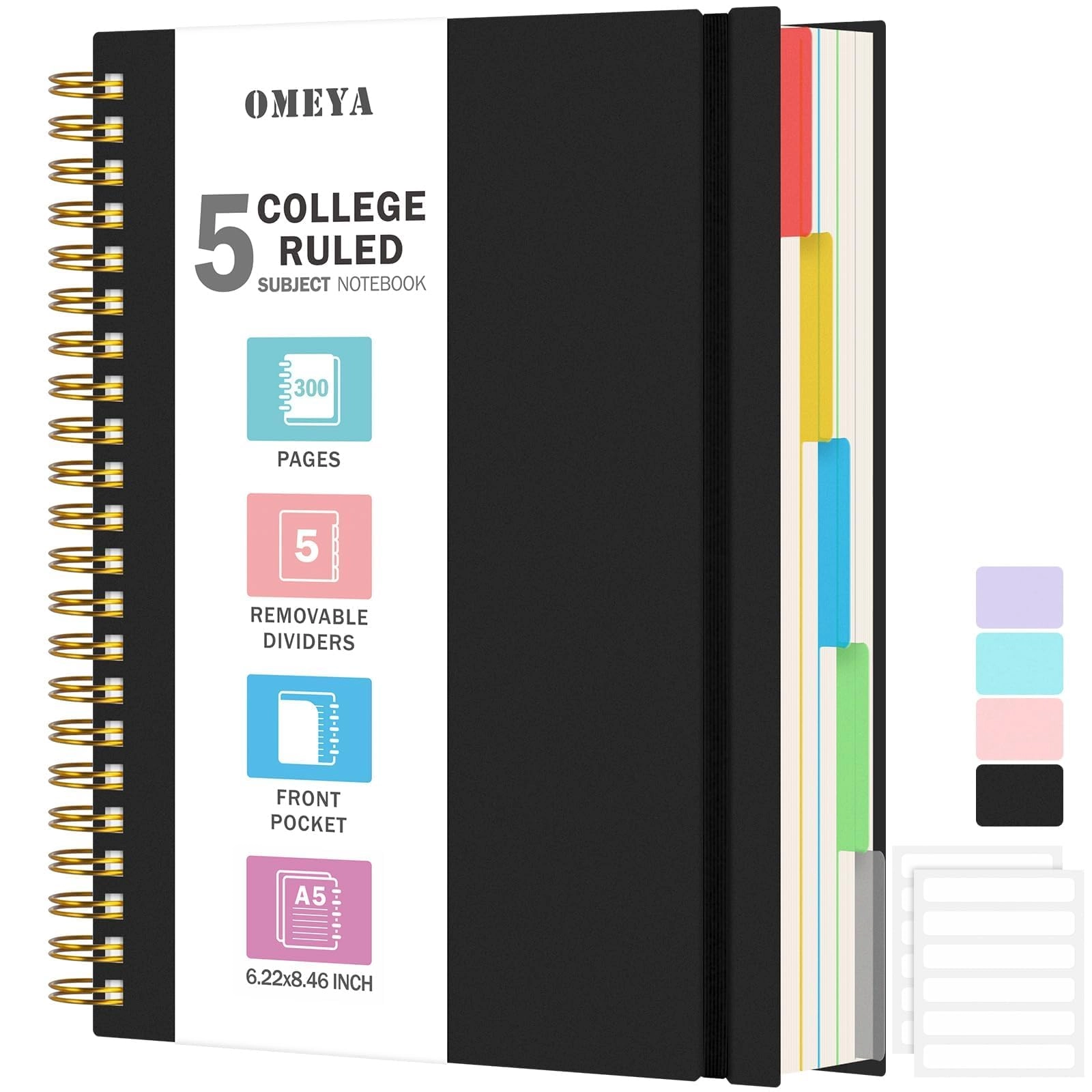 omeya 5 Subject Notebook A5 Spiral - Lined 150 Sheets