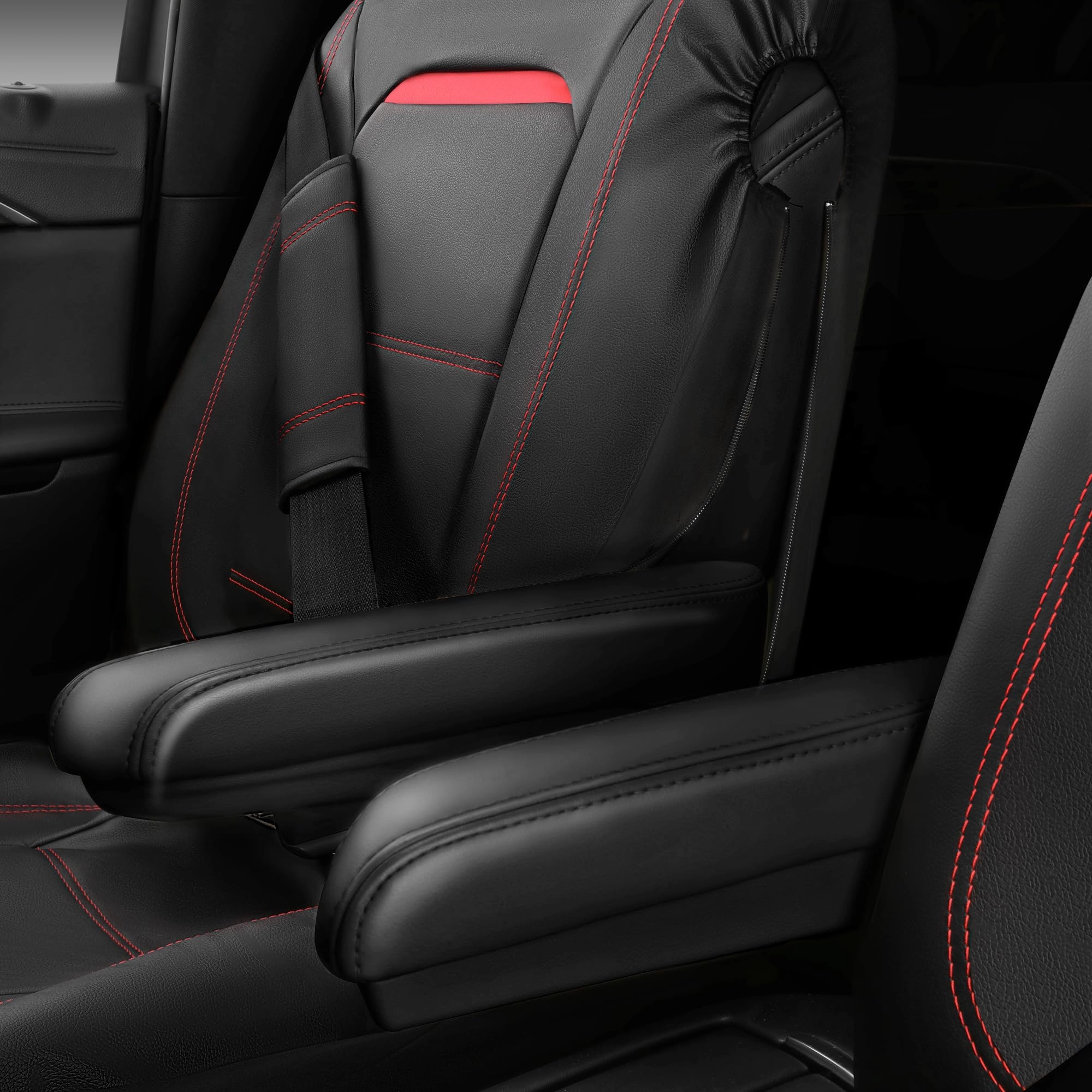 Car Seat Covers - Air Mesh Leather + Car Floor Mats - Waterproof + Steering Wheel Cover - Sporty