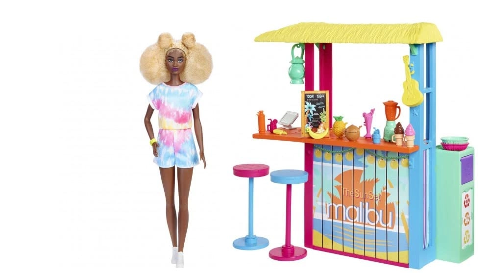 Fashion Doll - 12" Dark Hair & Skin + Beach Shack Playset - Over 18 Accessories