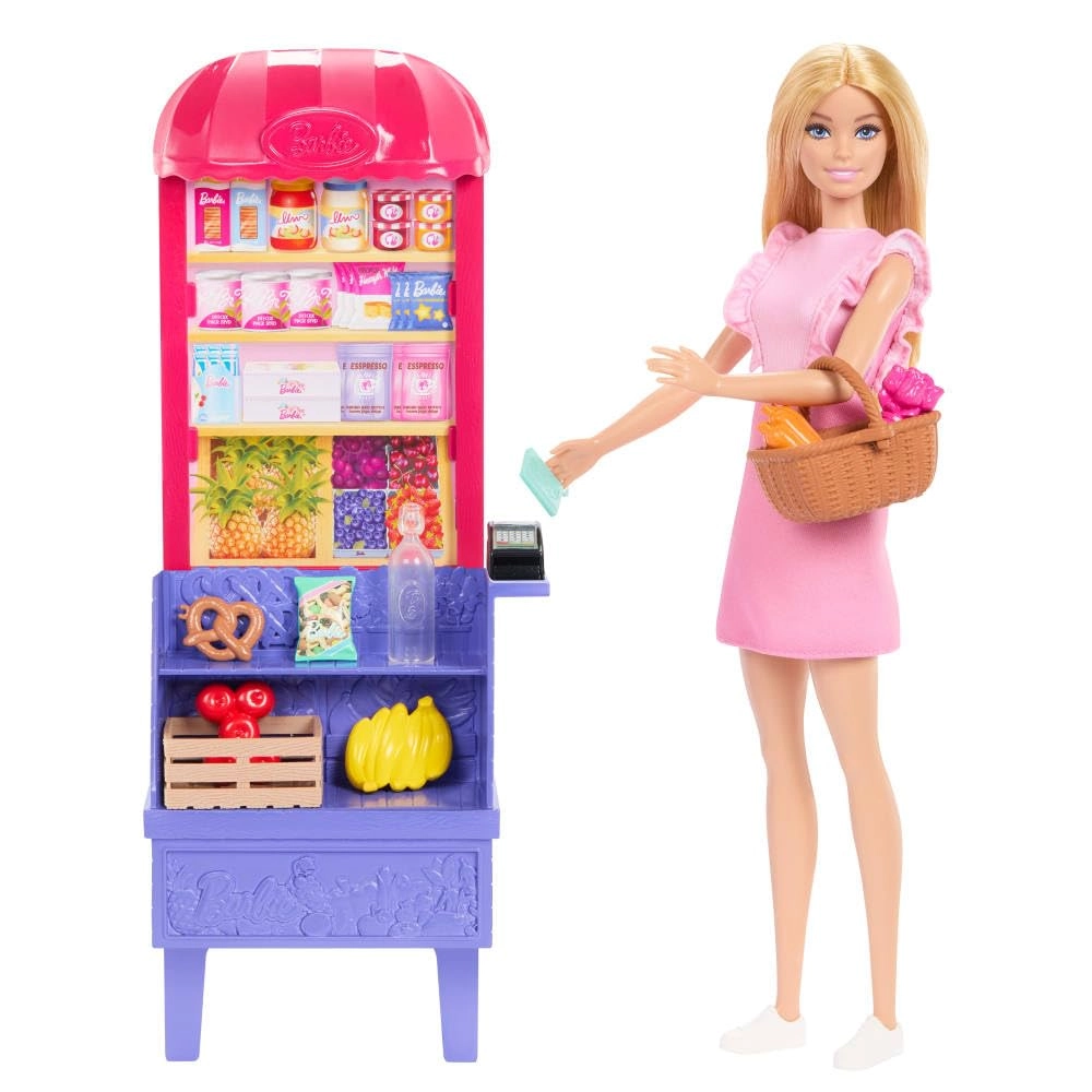 Barbie Malibu Fashion Doll + Teresa Fashion Doll + Market Playset - 11 Accessories Ages 3+