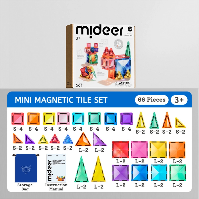 Mini Colorful Magnetic Tiles - 66 pcs