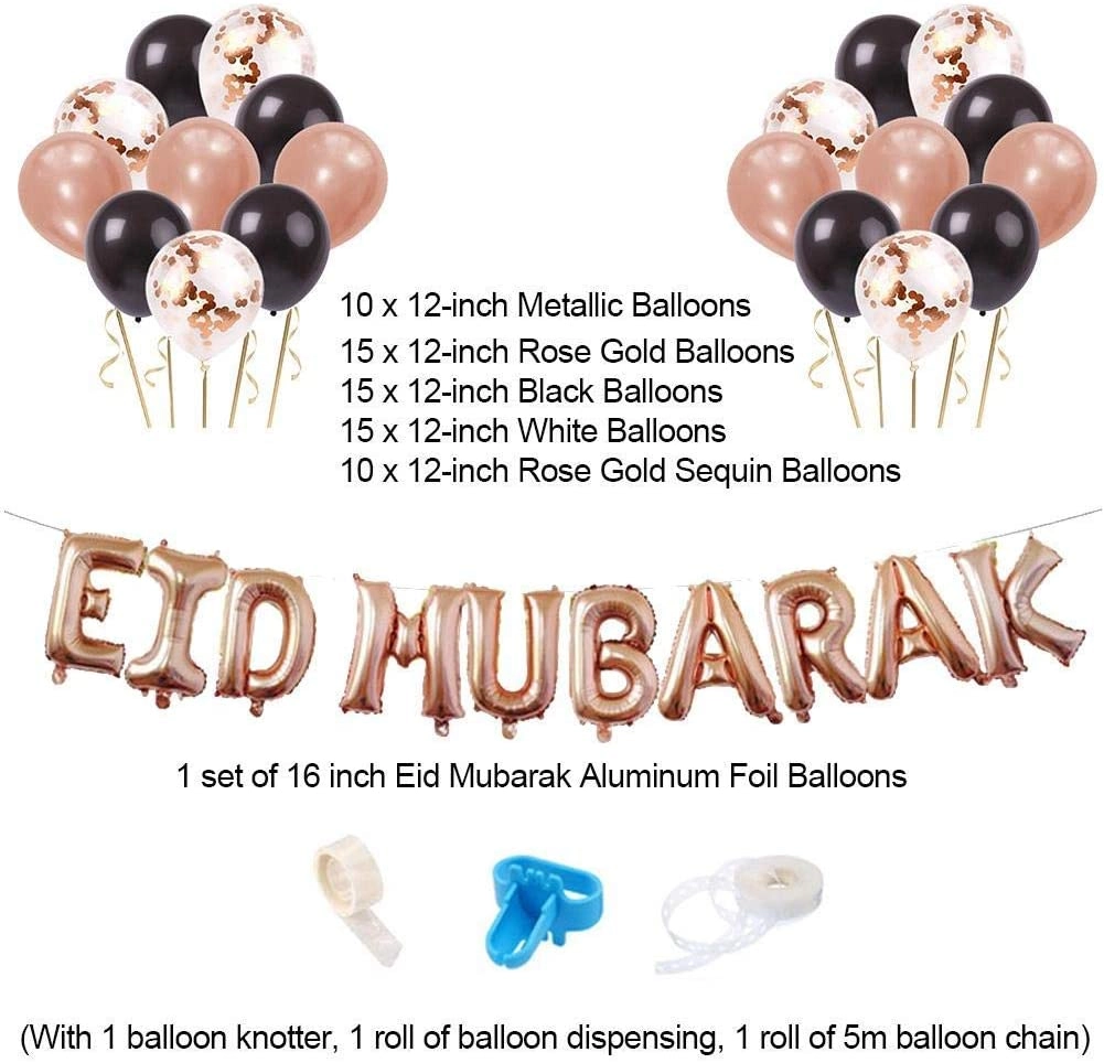 Latex Balloons + Eid Mubarak Foil Balloons - 65pcs Ramadan