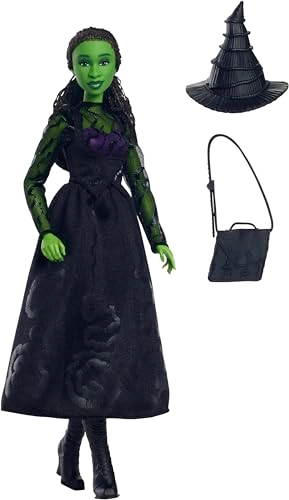 Elphaba Fashion Doll - Green skin Black braided hair Sheer black dress
