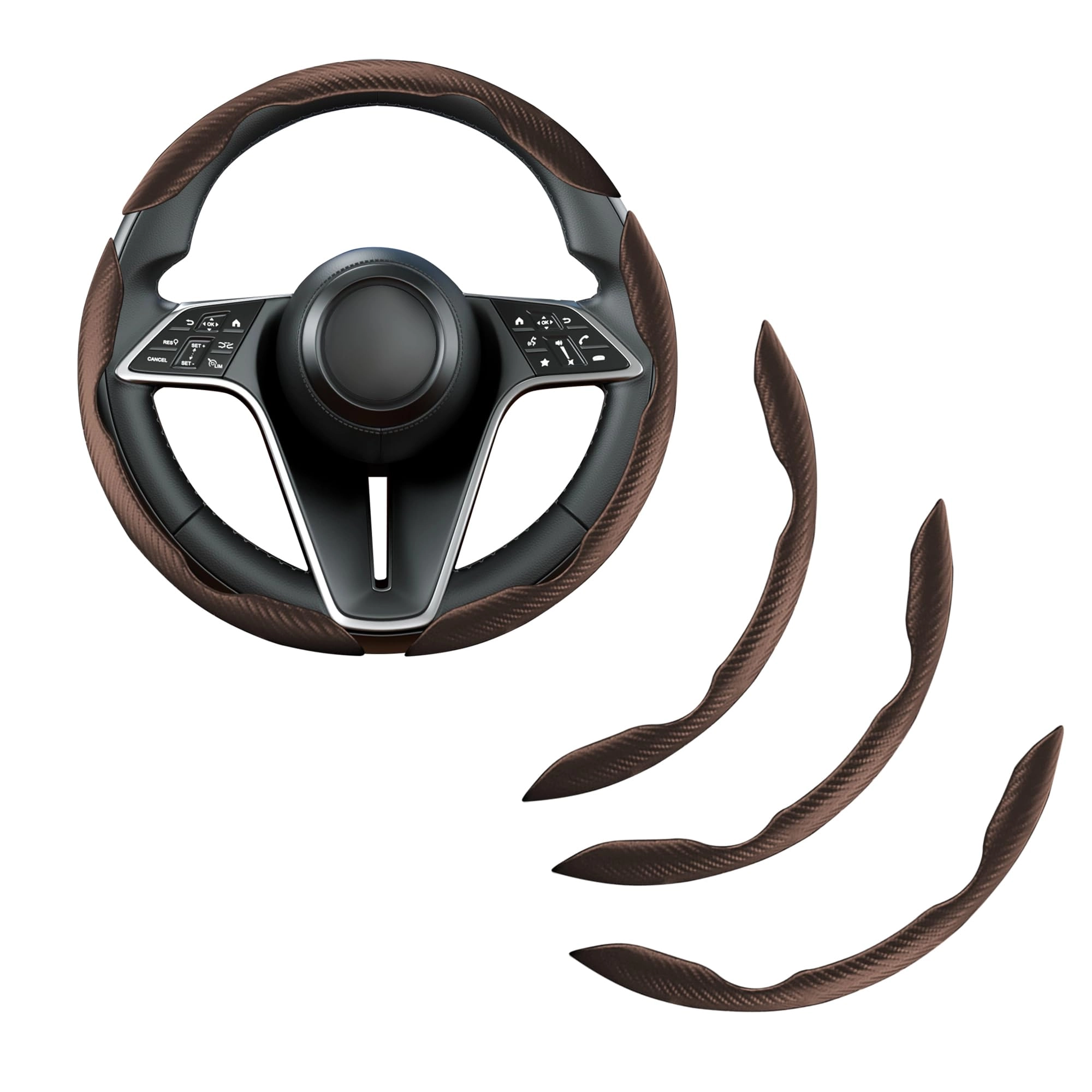 LevChall Carbon Fiber Steering Wheel Cover - 3-Piece Set Universal Fit