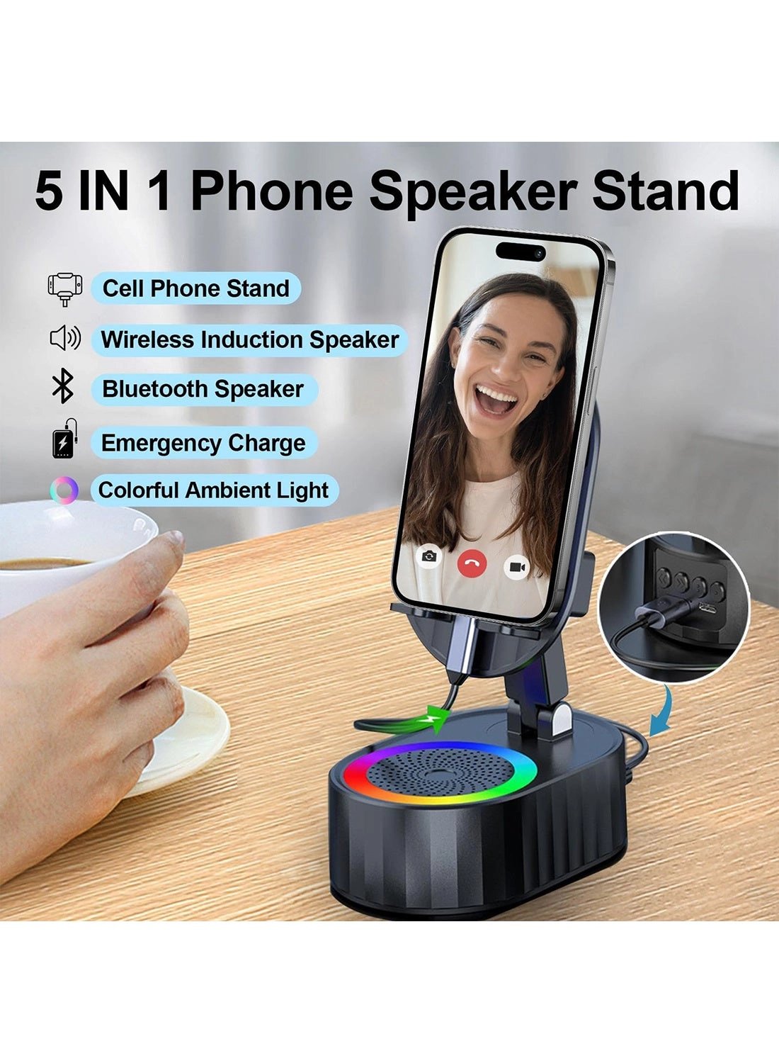 5-In-1 Bluetooth Speaker - 3000mAh Rotatable 300°