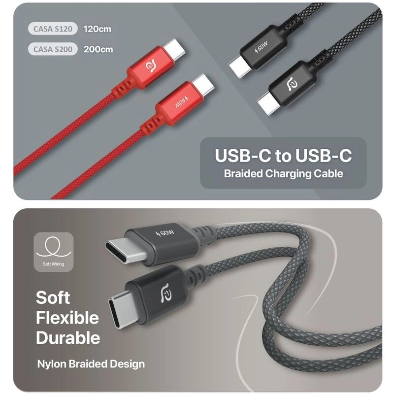CASA S120 Cable 60W USB-C to USB-C 1.2m Braided