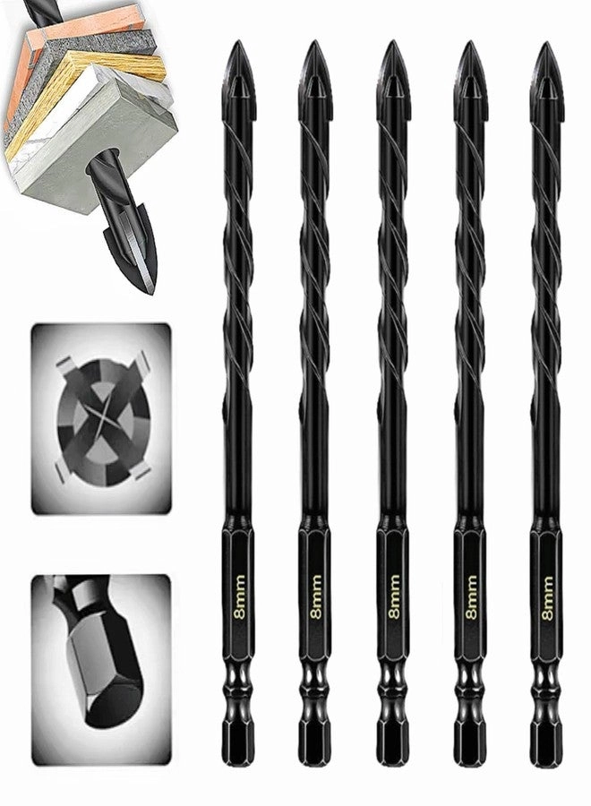 Sunkizzrs Hex Cross Tile Drill Bits - Alloy Steel 5pcs 8mm