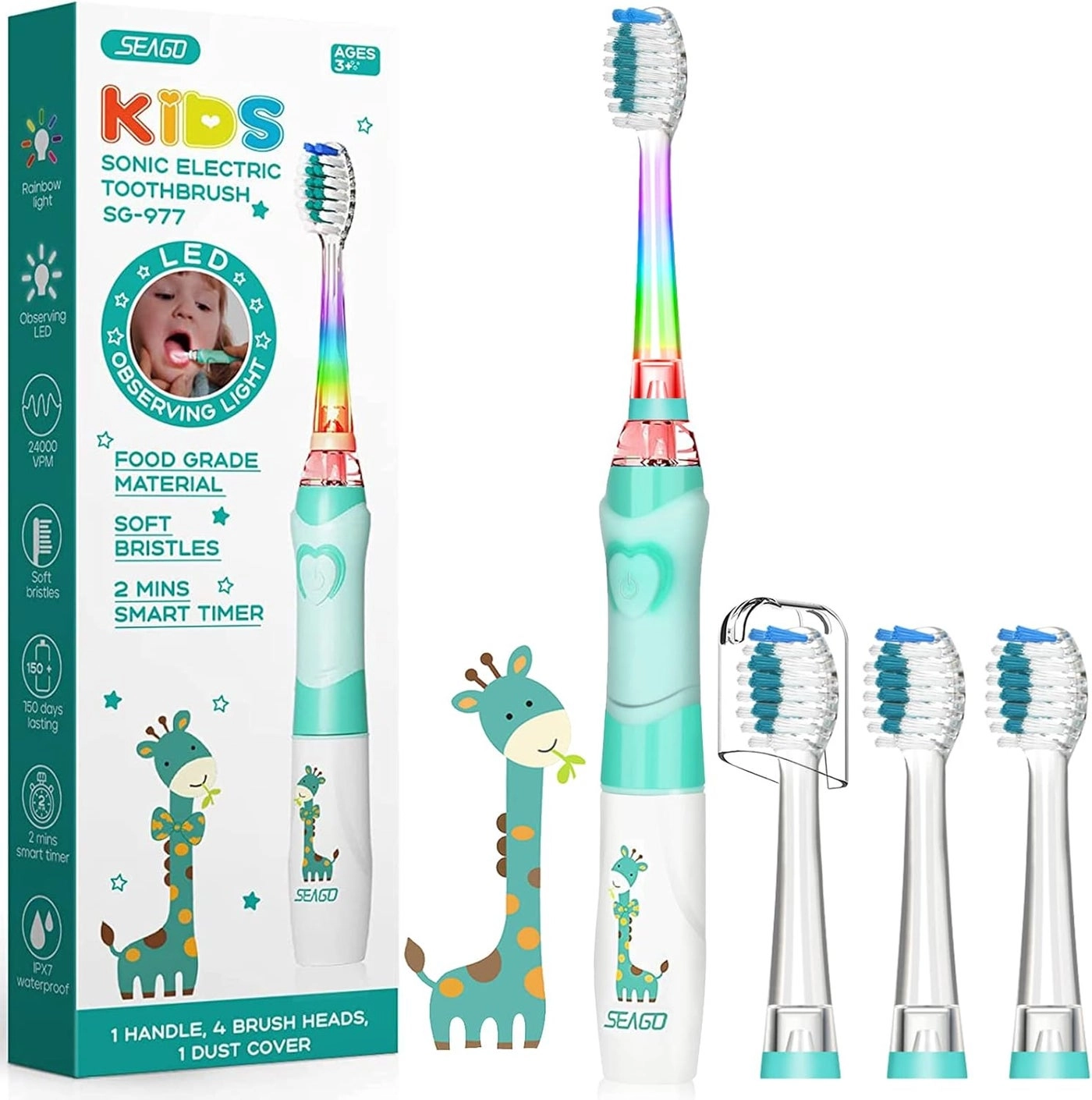 Toddler Electric Toothbrushes - 4 Brush Heads Smart Timer Suction Base