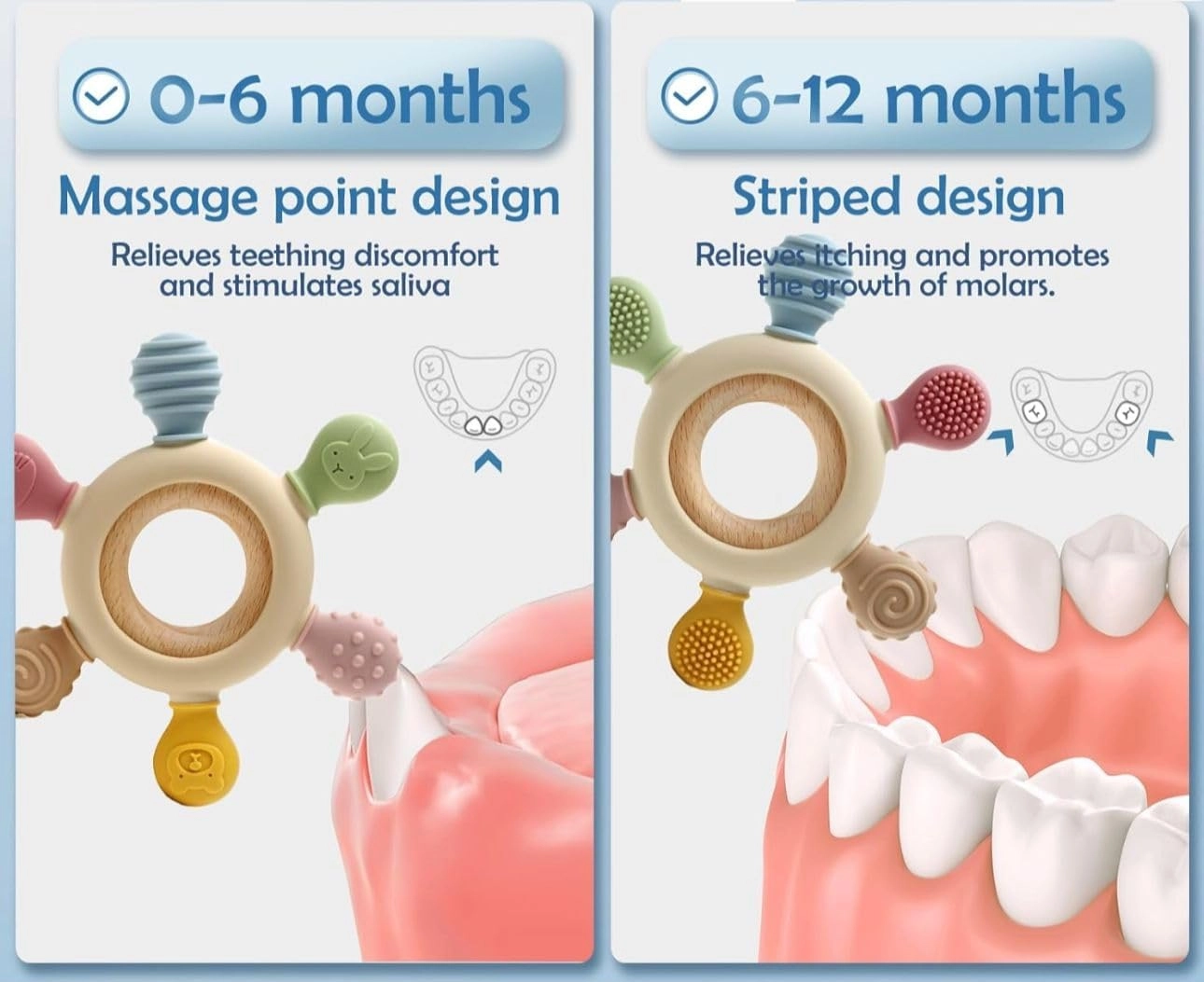 2 in 1 Teether - Beech Wood, Silicone