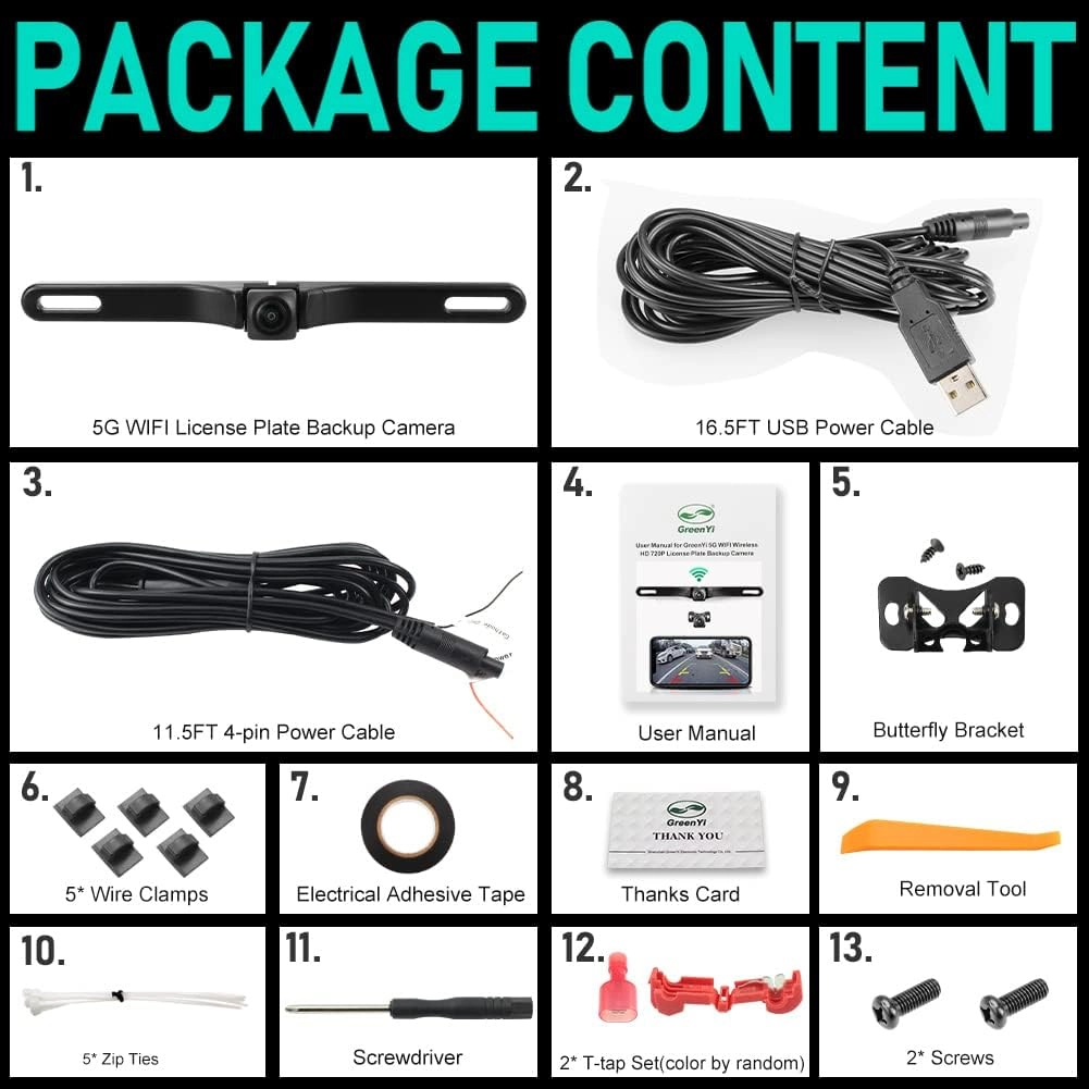 WiFi Car Wireless Backup Camera - Night vision 5G WIFI 1280*720p