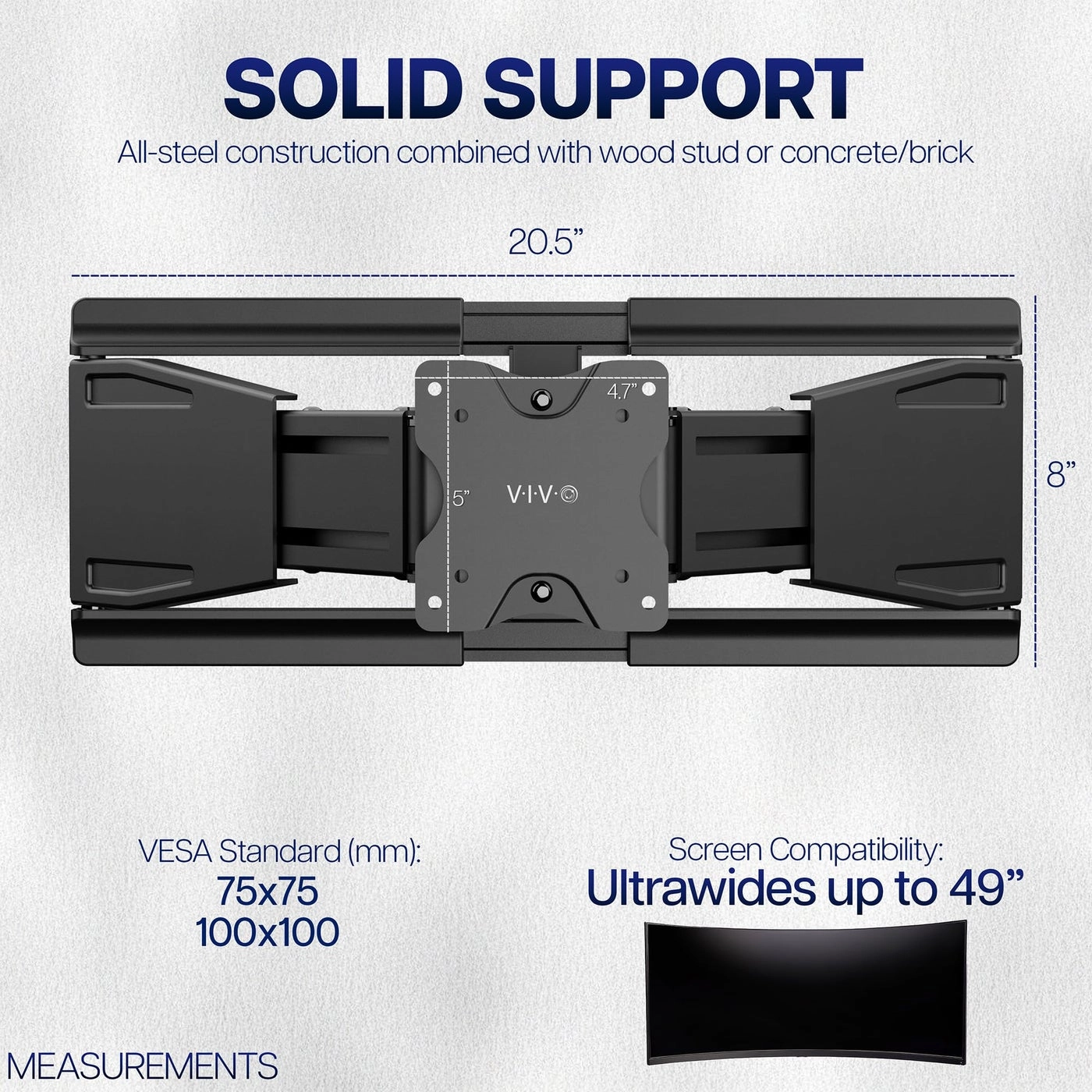 Telescoping Ultrawide Monitor Wall Mount - 49 inch 44 lbs