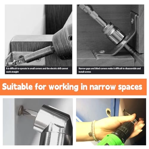 Right Angle Drill Attachment + 90 Degree Drill Adaptor + 105 Degree Right Angle Drill Bit Adapter + Drill Socket Adaptor - 1/4, 3/8, 1/2 inch