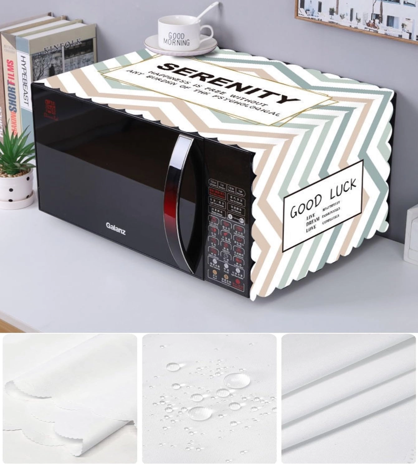 Microwave Oven Cover - 100 x 35 cm Waterproof Serinity Wave Design