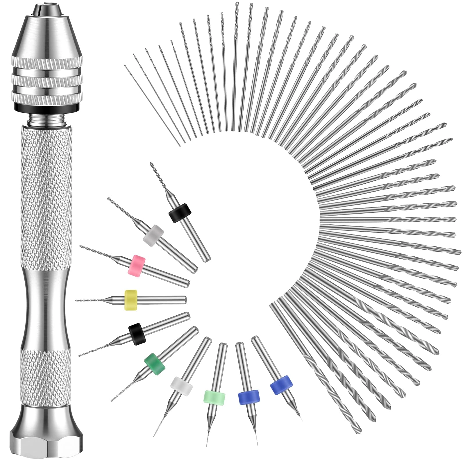 Hand Drill Bits Set - 57 Pieces + Pin Vise Hand Drill - 1 Piece + Micro Twist Drill Bits - 46 Pieces 0.1-1mm + PCB Mini Drill Bits - 10 Pieces