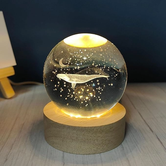 Desidiya 3D Crystal Ball - Whale Wooden Base USB Powered
