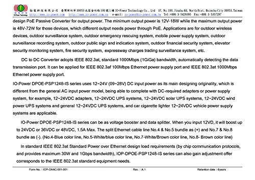IOP-DPOE-PSP4830-S - 48VDC 30W Max IEEE802.3 / 802.3u / 802.3af / 802.3at 10/100/1000Mbps