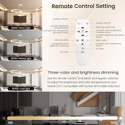 Modern LED Chandelier - 3000K-6000K Dimmable