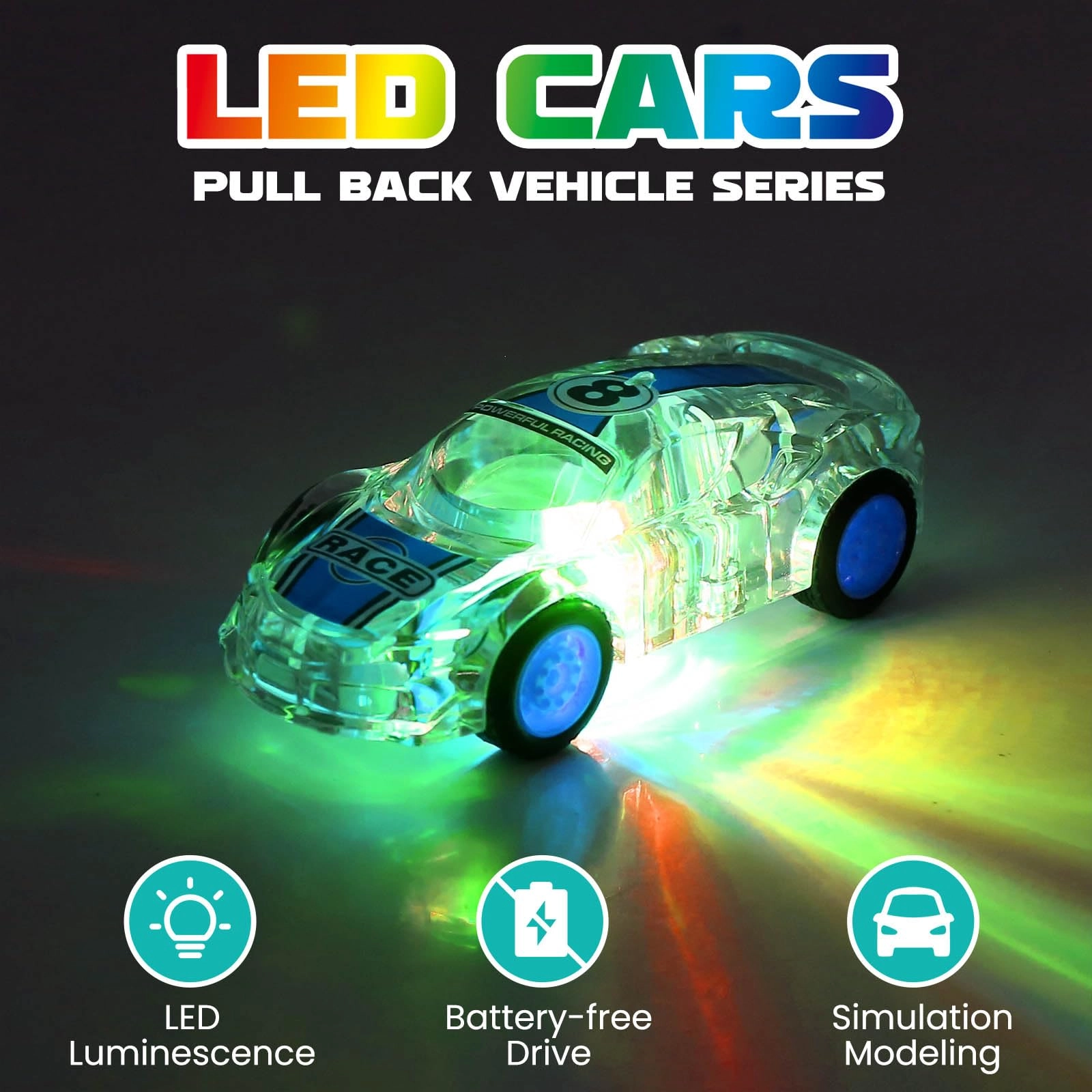 LED Light Up Pull Back Car - 2 pcs
