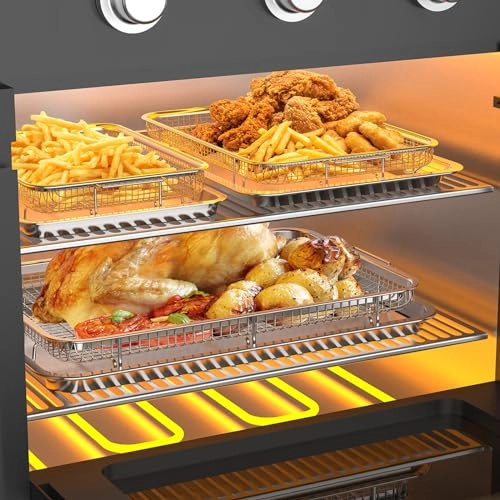 Oven Air Fryer Basket and Tray - Stainless Steel Set of 3