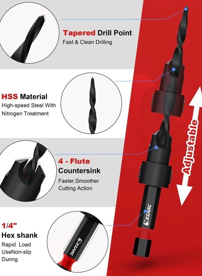 Countersink Drill Bit Set - 15PC With Wood Plug Cutter