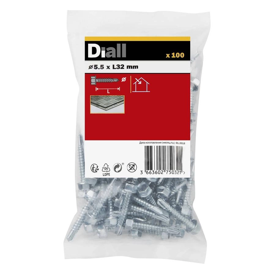 Diall Zinc-Plated Carbon Steel Drilling Hex Screw Pack 5.5mm 32mm
