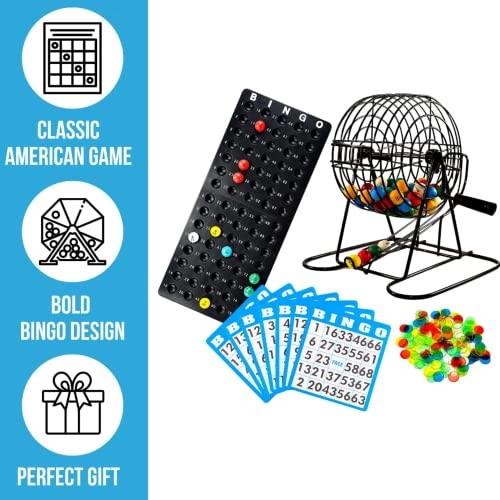 Bingo Deluxe Game Set - 8 Inch Wheel Cage 75 Balls 50 Cards