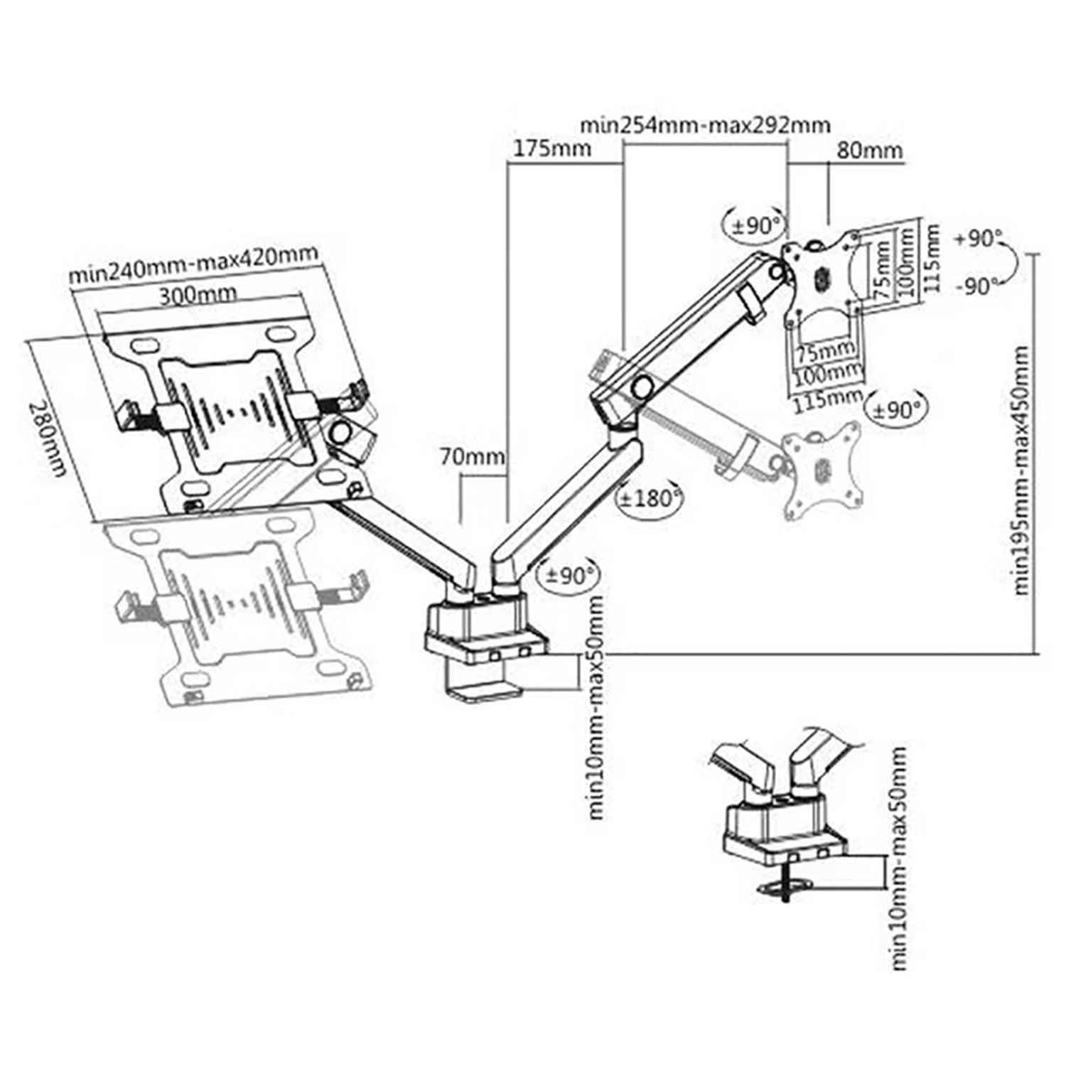 Slim Pole Monitor Arm - 23"-37"