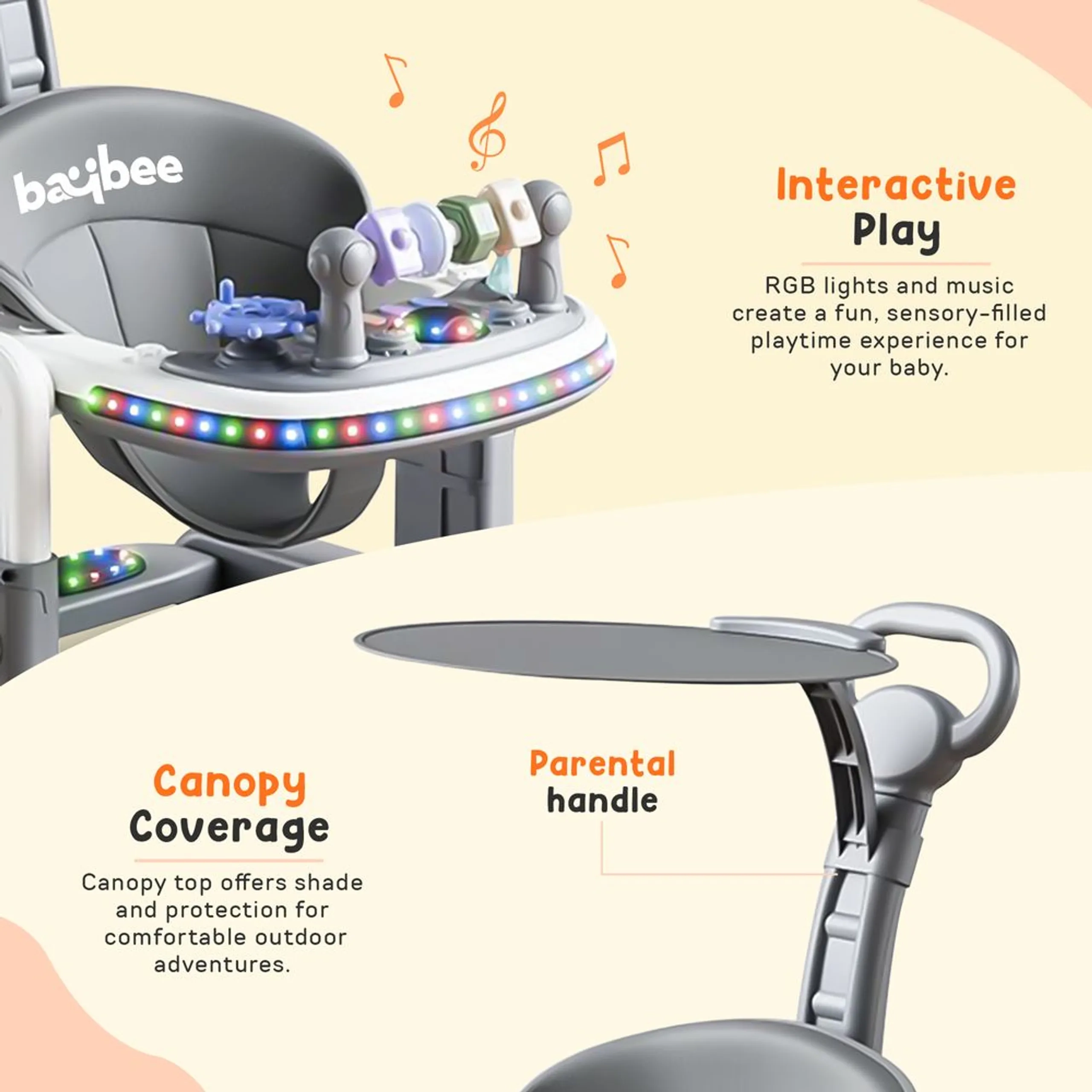 2-In-1 Push Baby Walker - Green 3-Height Adjustable