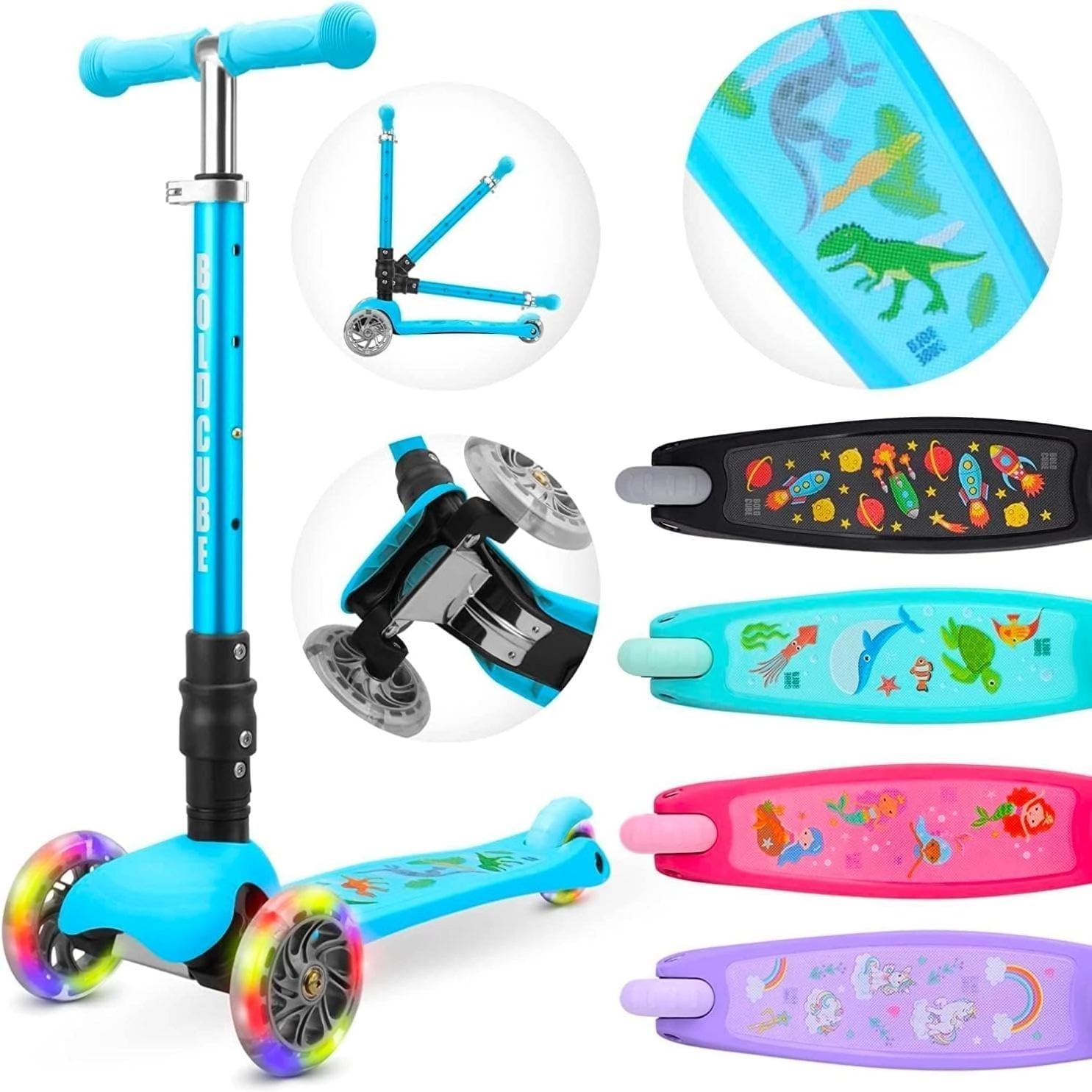 COLORLAND LETS PLAY Teeny Fold 3-Wheel Kick Scooter – LED Foldable