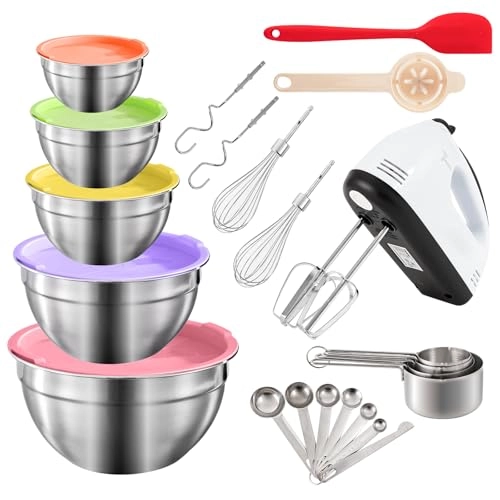 Electric Hand Mixer + Mixing Bowls Set - 7 Quarts 200 watts